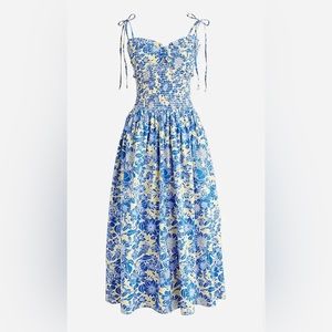 J. Crew Collection tie-shoulder smocked dress in floral cotton poplin